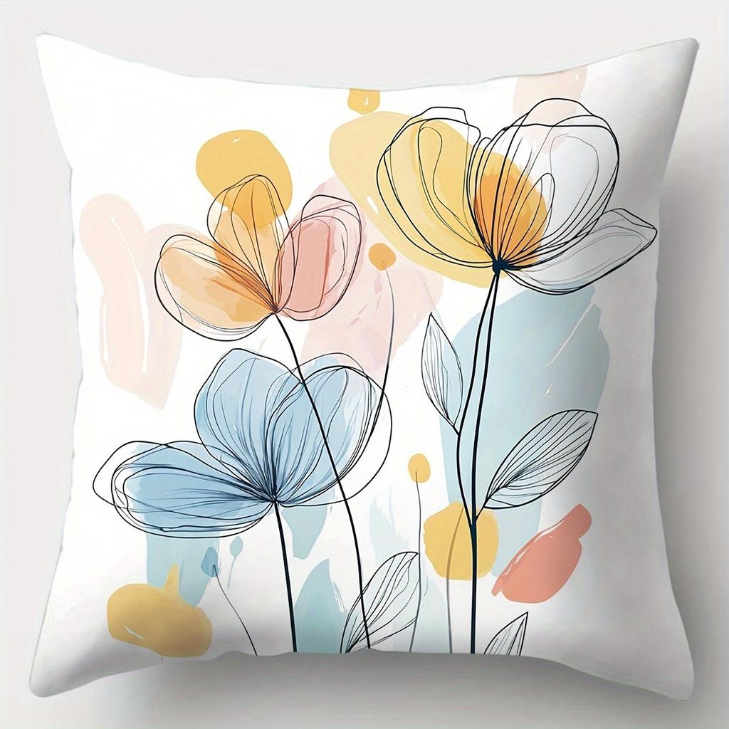 Soft - Toned Floral Abstract Art Pillowcasebedroom Living Room Sofa Home Decor Polyester Cushion Cover With Zipper