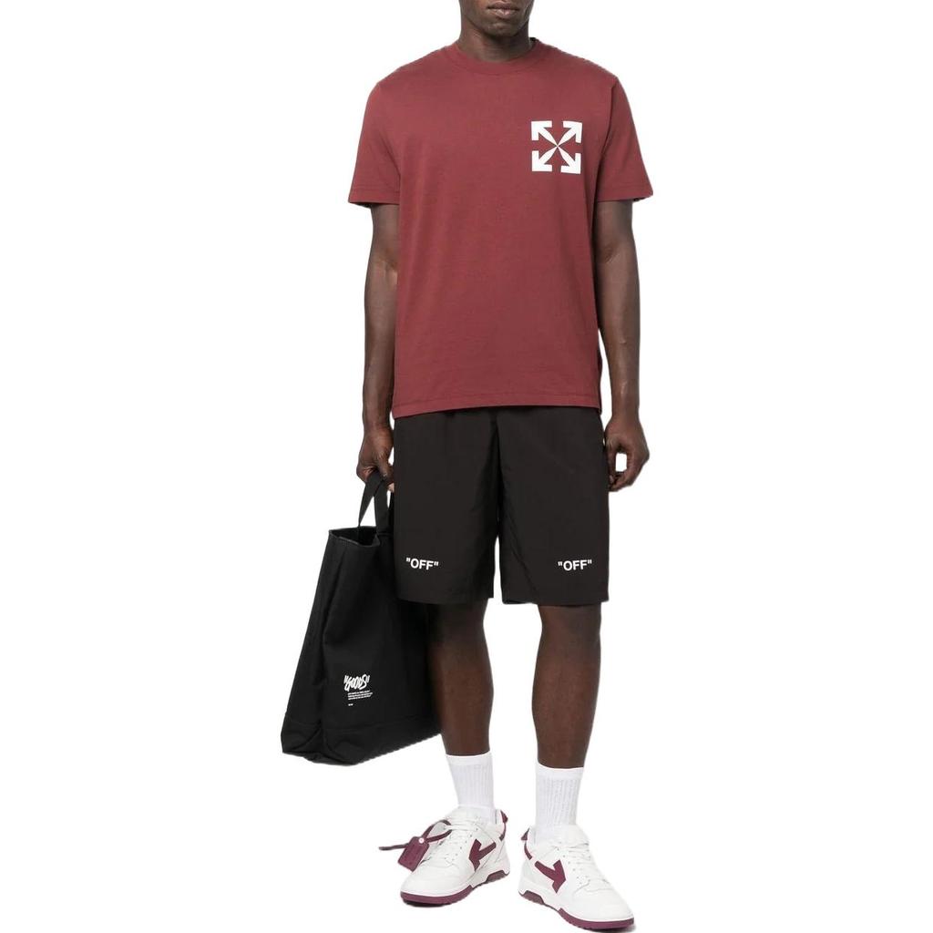 Off-White FW22 Solid Color Logo Print Elastic Waist Shorts Regular Fit Men Bottoms Black OMCB070C99FAB0011001