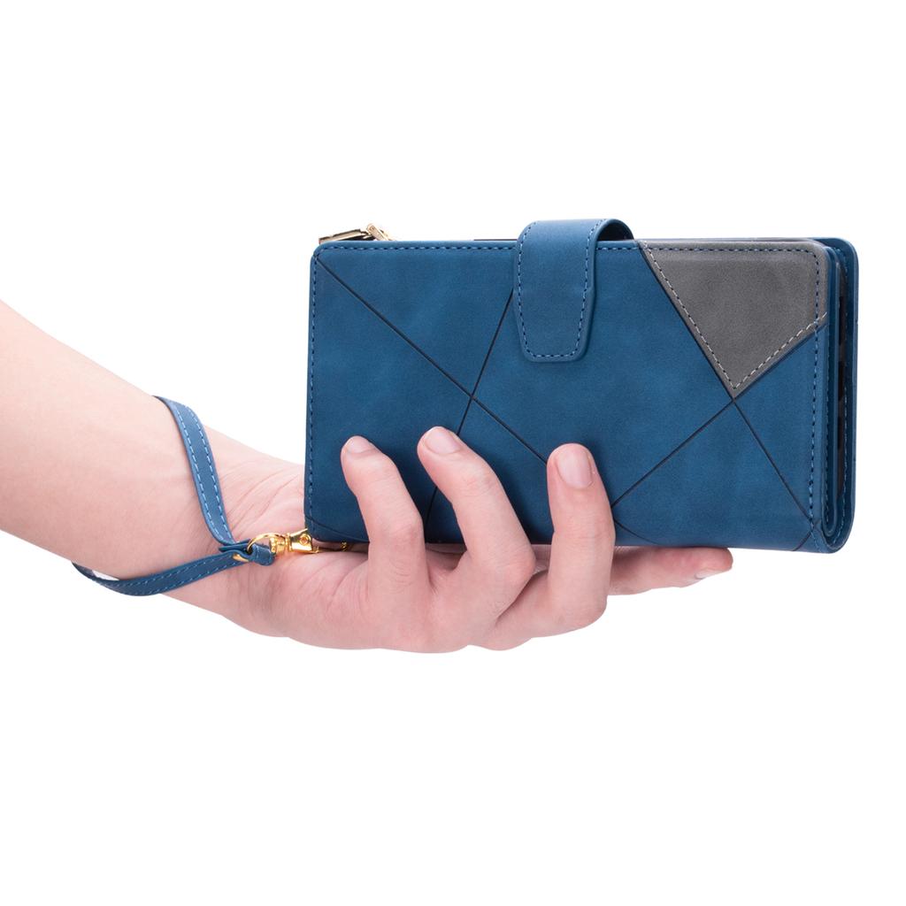 For iPhone 16 Pro Case Color Splicing Anti-Drop Leather Wallet Phone Cover