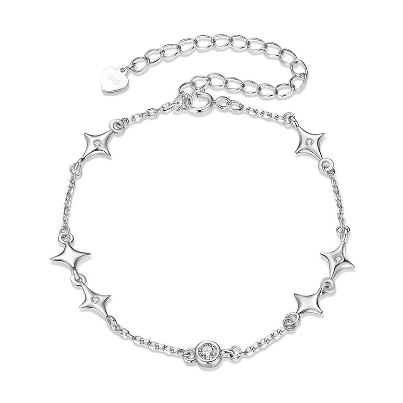 WOSTU 925 Sterling Silver Star Starry Bracelet For Women Shiny AAA Round Zircon Chain Chain Links Wrist