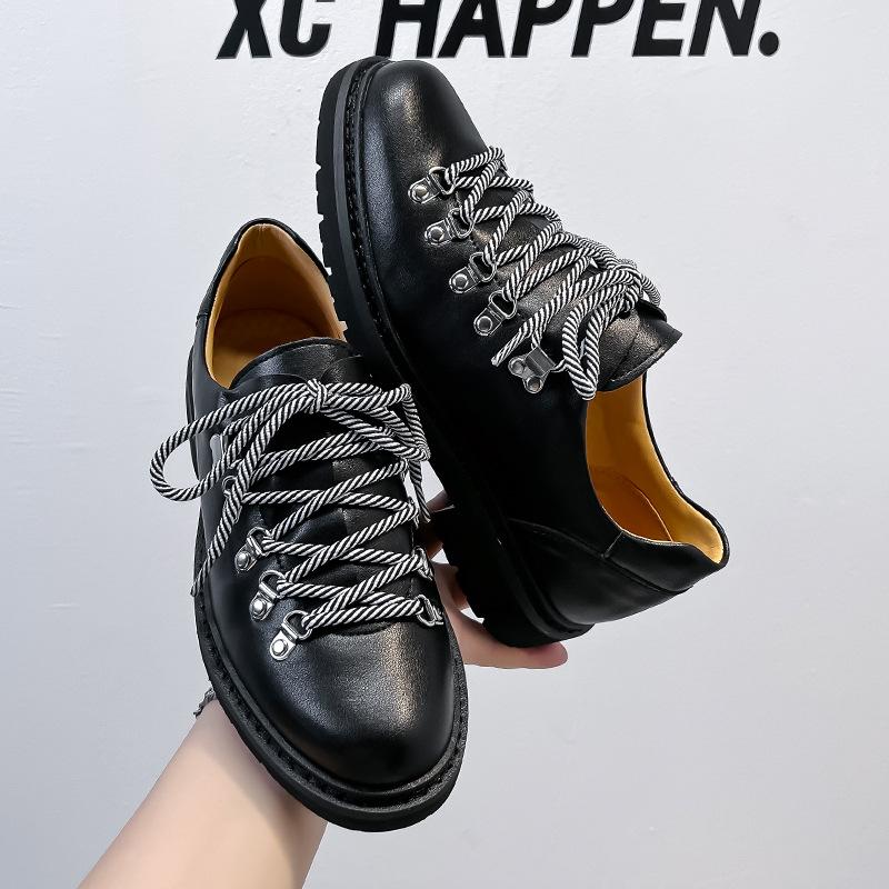 Pantofi Derby bărbați casual stil britanic stradă pantofi mici din piele bărbați 2024 nou negru pantofi cu vârf rotund val 66593-A