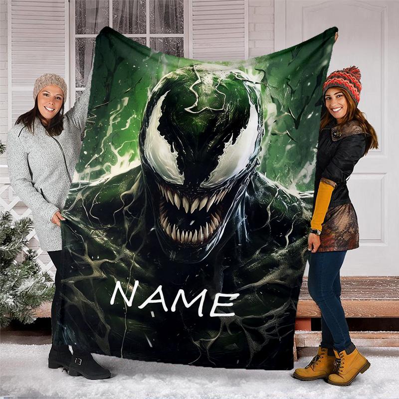 Customizable Venom Throw Blanket – Personalized Name, All-Season Cozy Snug Blanket, Machine Washable, Personalized Blanket