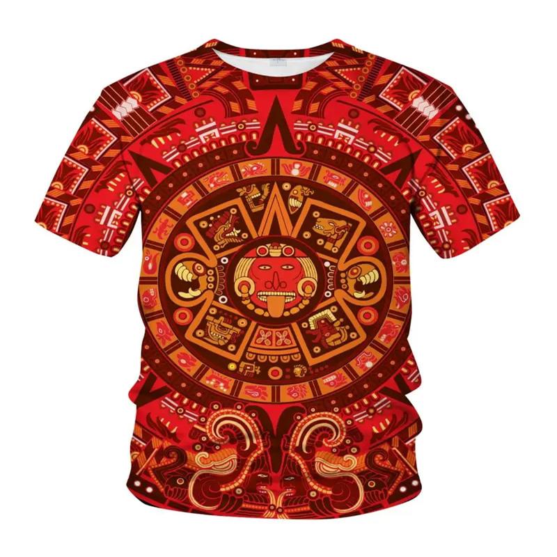 

Мужская футболка с ярким рисунком культуры майя, короткими рукавами, круглым вырезом и удобной тканью из полиэфирного волокна, подходит для повседневной летней носки 6XL