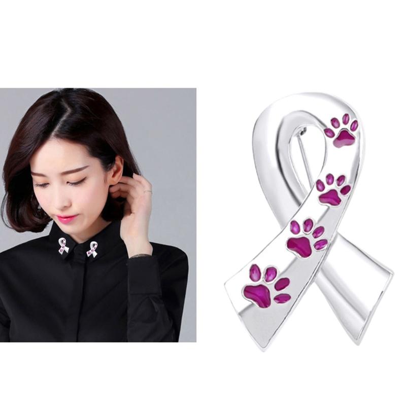 Exquisite Dog Paw Print Ribbon Brooch Pin Breast Cancer Awareness Breastpin Sign Corsage Clothes Jewelry Brooches Pin