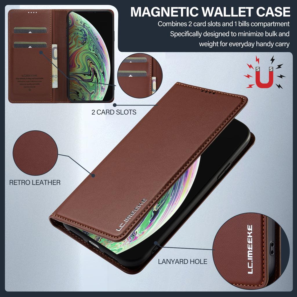 LC.IMEEKE L1 Serie für iPhone XS Max Hülle PU Leder Brieftasche Ständer Schutzhülle