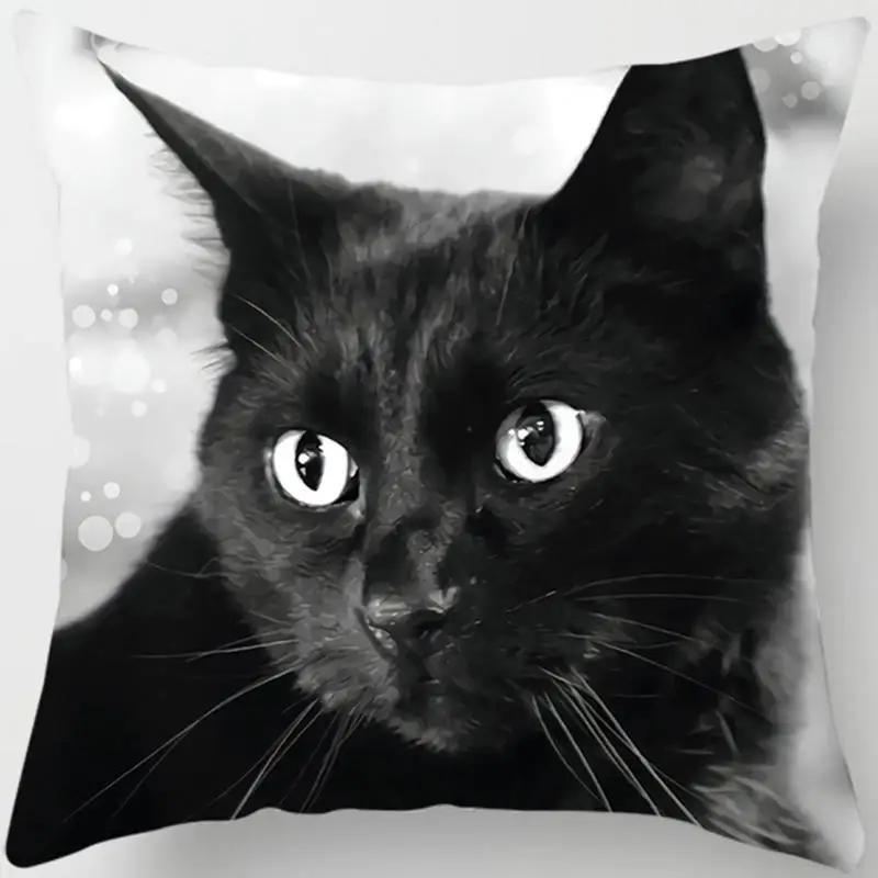 Black Cat Printed Square Pillowcase Home Furnishing Car Sofa Cushion Cover