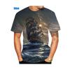 Summer Hot Sale Fashion Personality Funny Short Sleeved Pirate Ship Men's 3D Printed T-shirt Casual Street Shirt