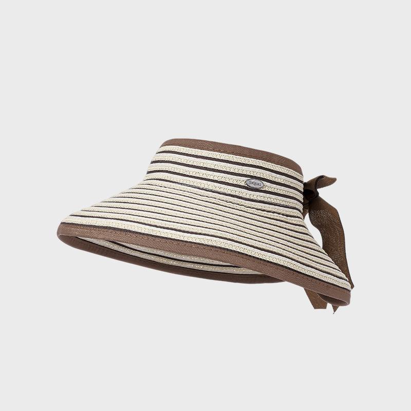Striped Empty Top Hat Women's Summer Breathable Sun Protection Sun Hat Outdoor Foldable Sun Hat