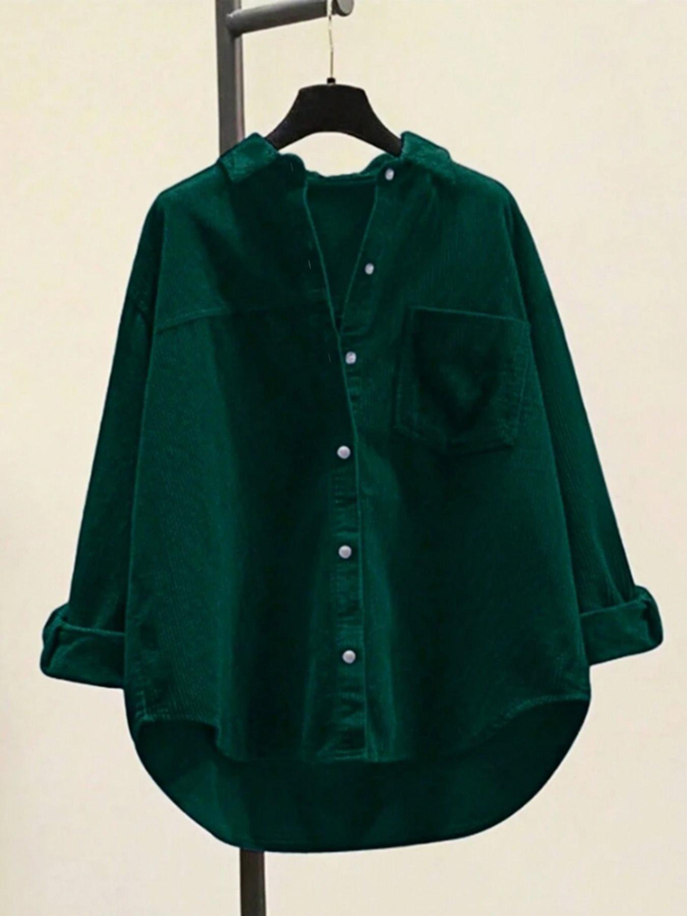 

Plus Size Korean Style Winter Long Sleeve Shirt - Versatile European American Solid Color 4XL армія зелений колір