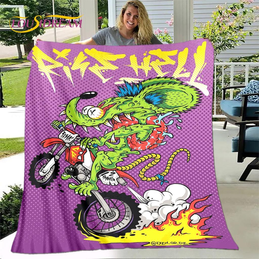 Funny Rat Fink Cartoon Soft Plush Blanket,Flannel Blanket Throw Blanket for Living Room Bedroom Bed Sofa Picnic Cover Bettdecke