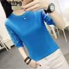 Top Lace Splicing Sleeve Mid Sleeve Knitted Shirt for Women Summer Thin Spring Base T-shirt for Women