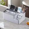 1pc Versatile White Vanity Organizer Cosmetic Display Case & Tissue Holder, Multi-Functional Storage for Remote Controls & Sundries