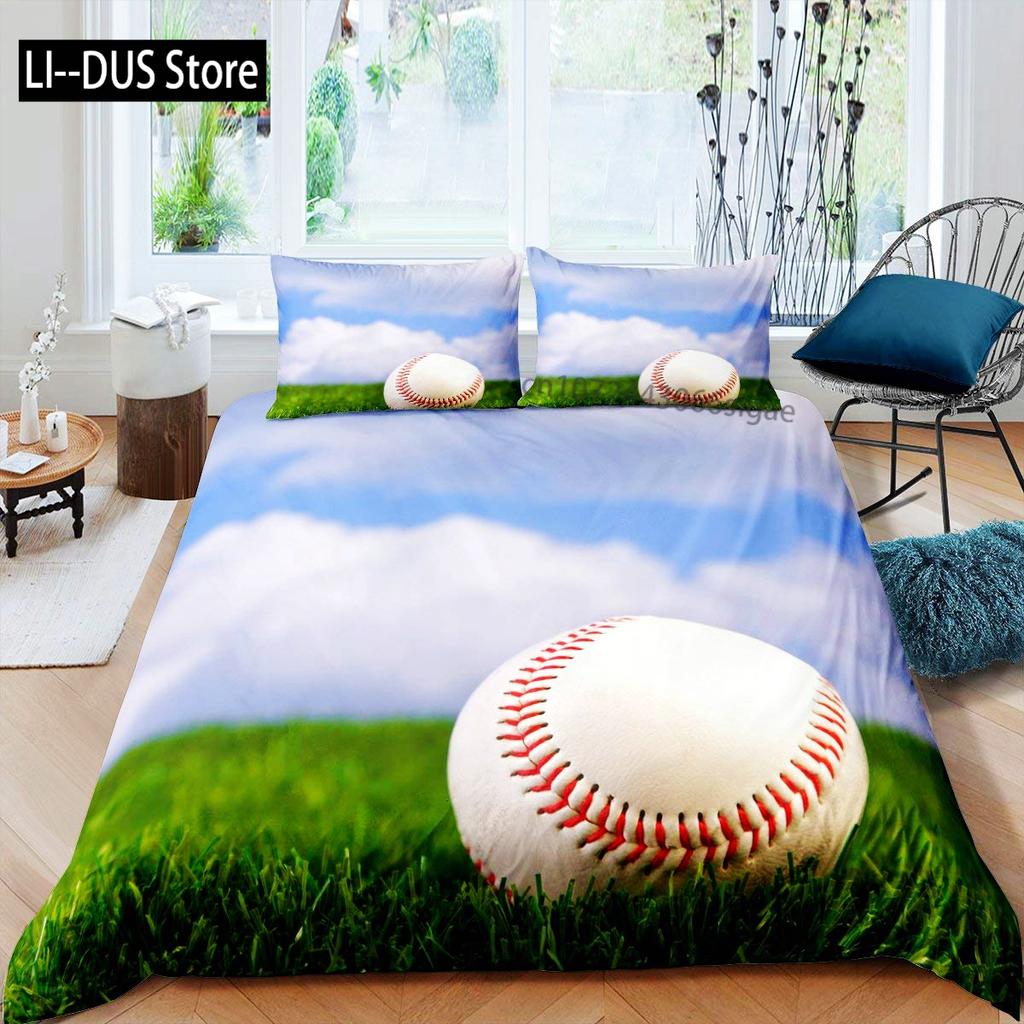 Comforter Baseball Polyester Ball Pattern Sports Theme Player Twin Bedding Set For Teen Baseball Lovers Queen King