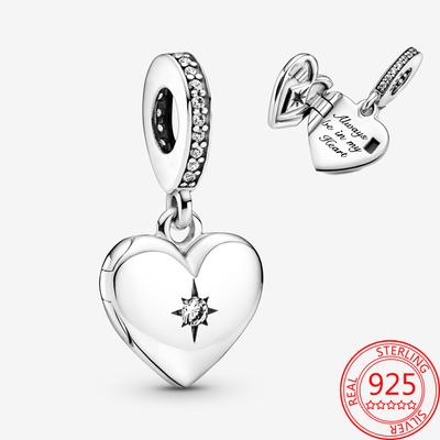 Real 925 Sterling Silver Openable Heart Locket Dangle Charm Fit Fashion Bracelet Women 'S Wedding Party Silver Jewelry