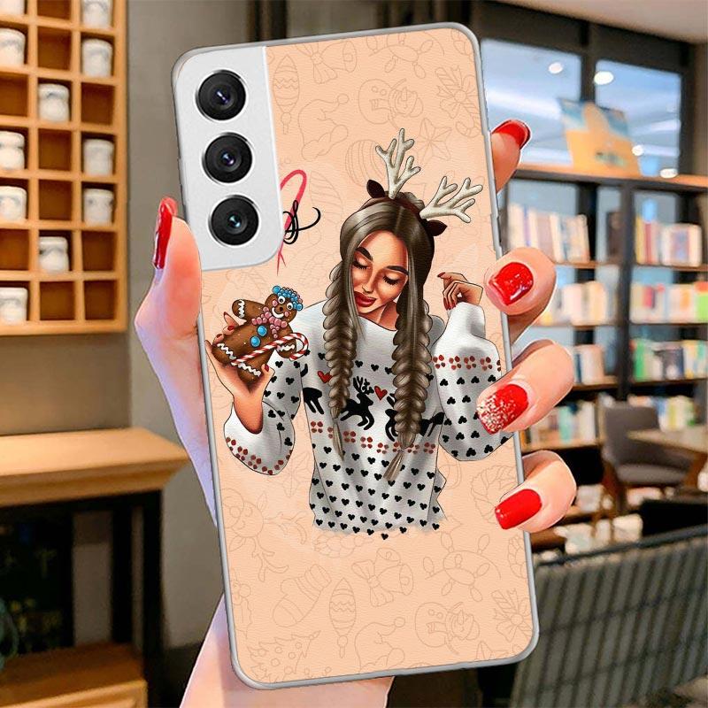 

Christmas Art Girls Coffee Cover Phone Case For Samsung Galaxy S26 S25 Edge S24 Ultra S23 S22 Plus S21 S20 FE Soft Fundas Shell Samsung S24 FE
