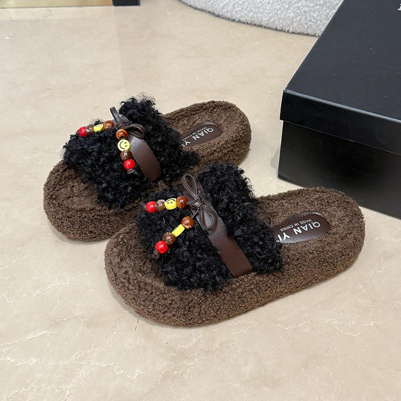 Fashion explosion Mao Mao slippers women's autumn and winter wear 2025 autumn new ins trendy thick bottom super home cotton drag