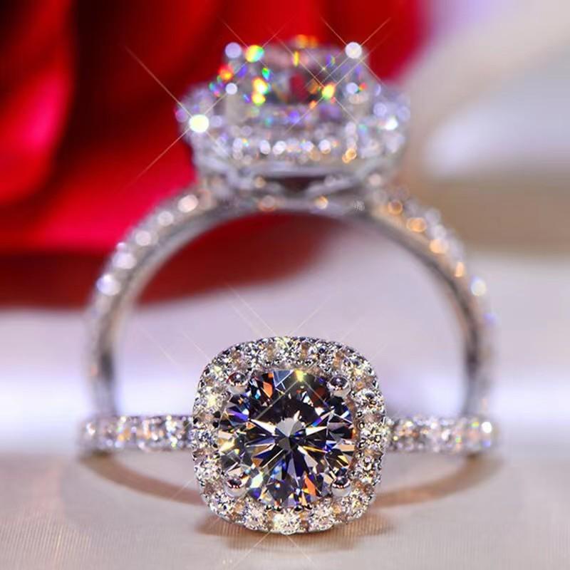 S925 Sterling Silver Simulated Diamond Princess Ring for Women Adjustable