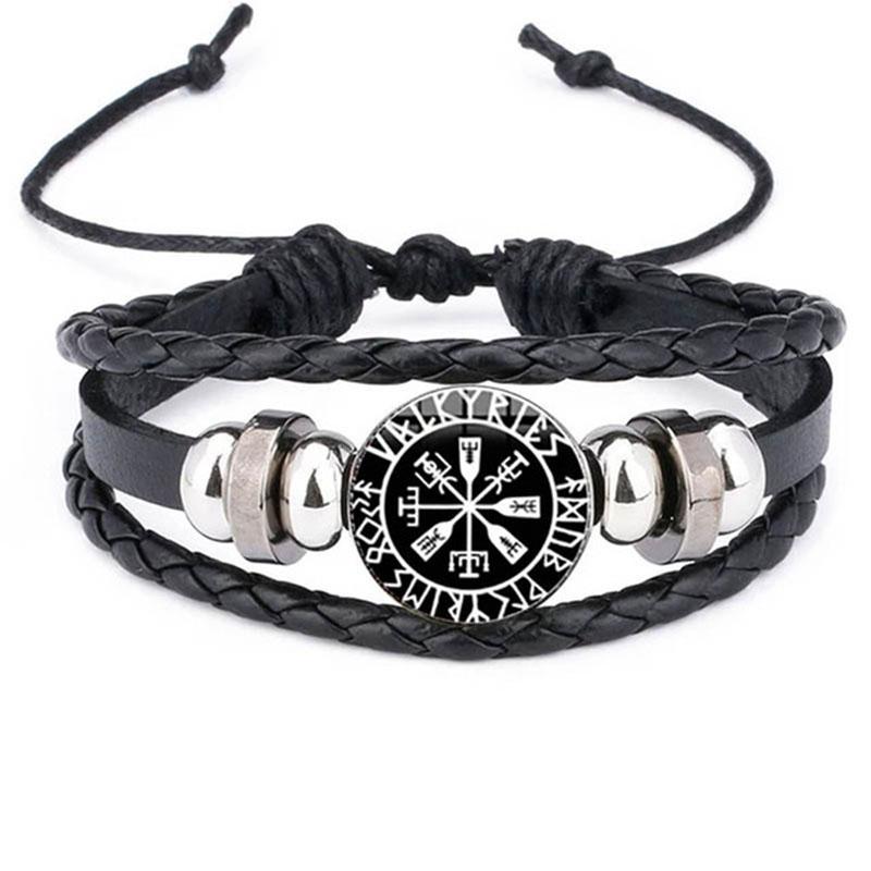Vintage Viking Compass Trinity Bracelet Nordic Rune Odin Pattern Punk Leather Bracelet Men's Fashion Jewelry Amulet Gift