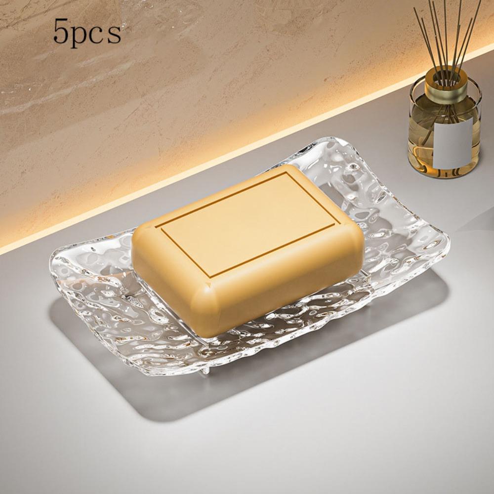 5 st Bekväm Transparent Tvålkopp Lätt Lyx Halkfri Bas Tvålhållare PET Dräneringshålsdesign Tvålfat Badrum