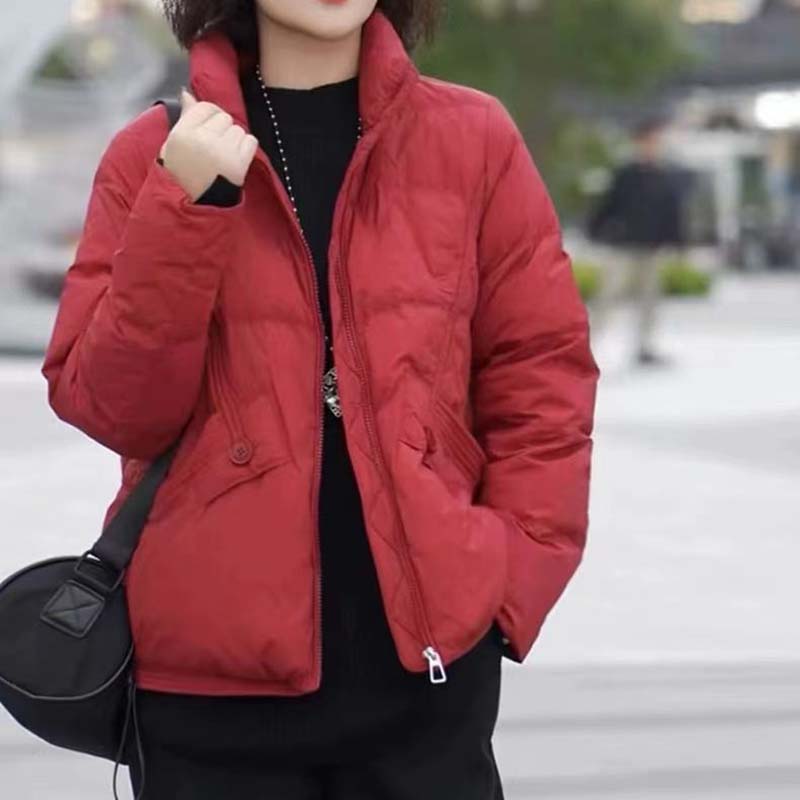 Zimní dámská krátká bílá péřová bunda s kachním límcem, volná, nadměrná, teplá, silná, svrchní oblečení, jednoduché, ležérní, péřové kabáty