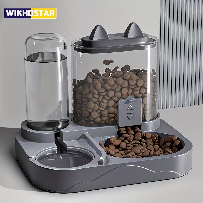 2-in-1 Großer Tierfutterspender Wasserspender Transparenter Kunststoff Trennung von Trocken- und Nassfutter Batterielos Reisebedarf für Katzen Hunde