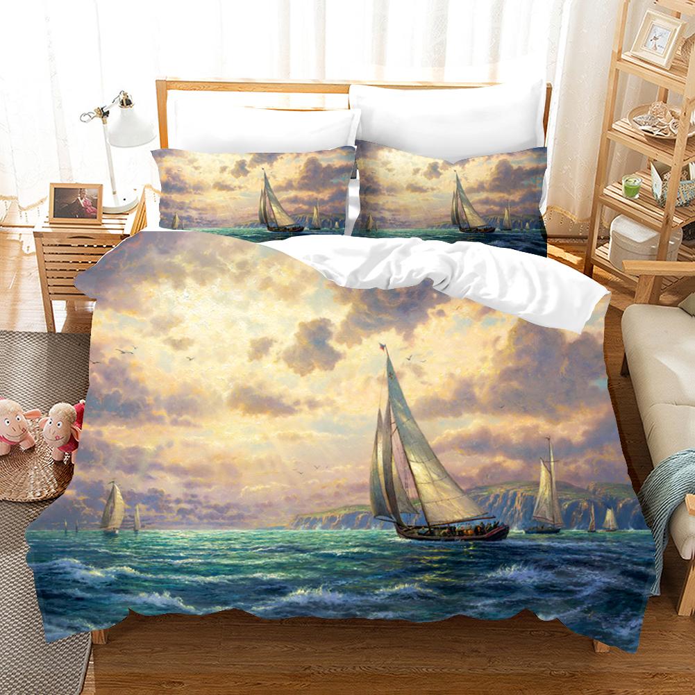 Fantasy Oil Painting Bedding Set House Bridge Scenery Duvet Cover Set Bedroom Bed Bedclothes Decor Luxury Gift Queen King Size