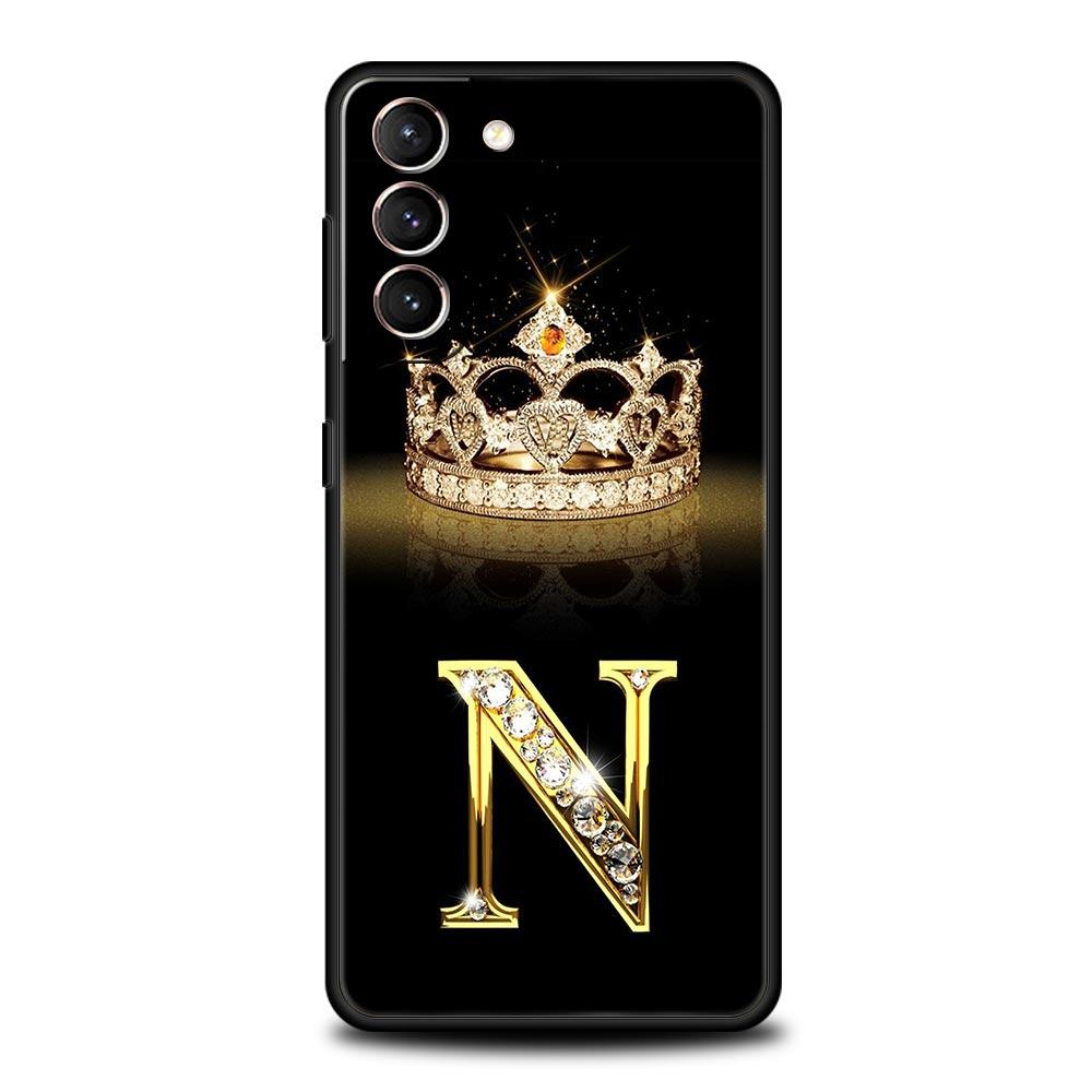 Fashion Diamond Crown Letter A Soft Phone Case For Samsung Galaxy S23 S24 S22 S21 S20 FE Ultra 5G S10 S10E S9 S8 Plus Cover