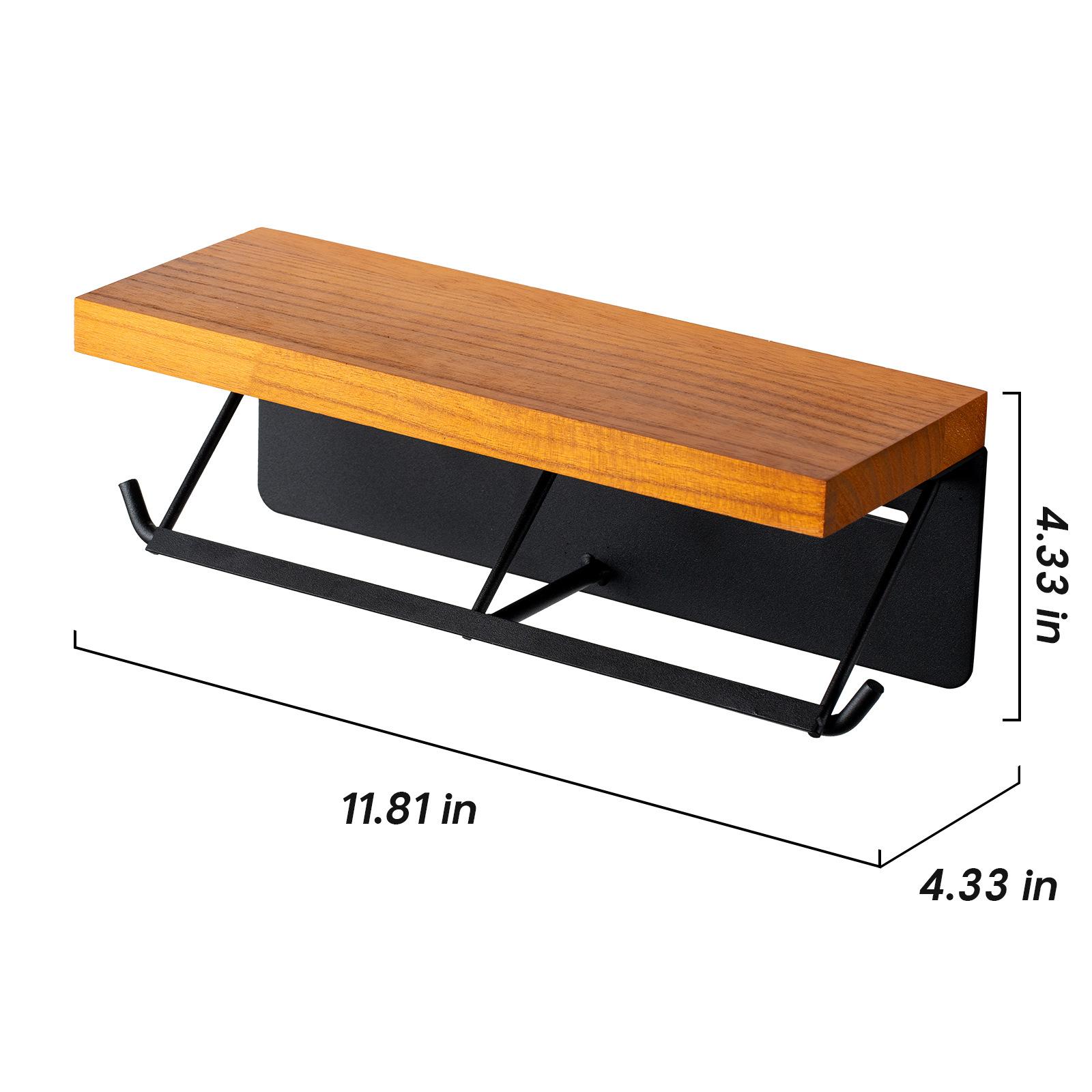 Double Layer Bathroom Shelf, Wall Mounted Wooden Organizer with Tissue Box & Phone Holder, Modern Vanity Storage