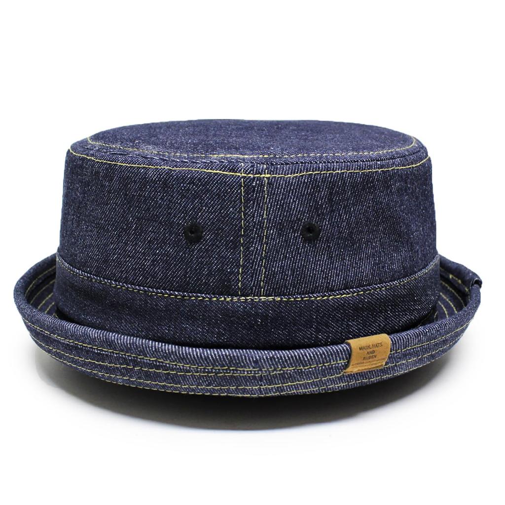 Custom large sizes DENIM PORK PIE 2WAY Navy denim [Reuben] design, available, HAT, XL,