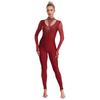 Women Gymnastics Jumpsuit Shiny Rhinestones Patchwork Mock Neck Long Sleeve Back Invisible Zipper Rompers