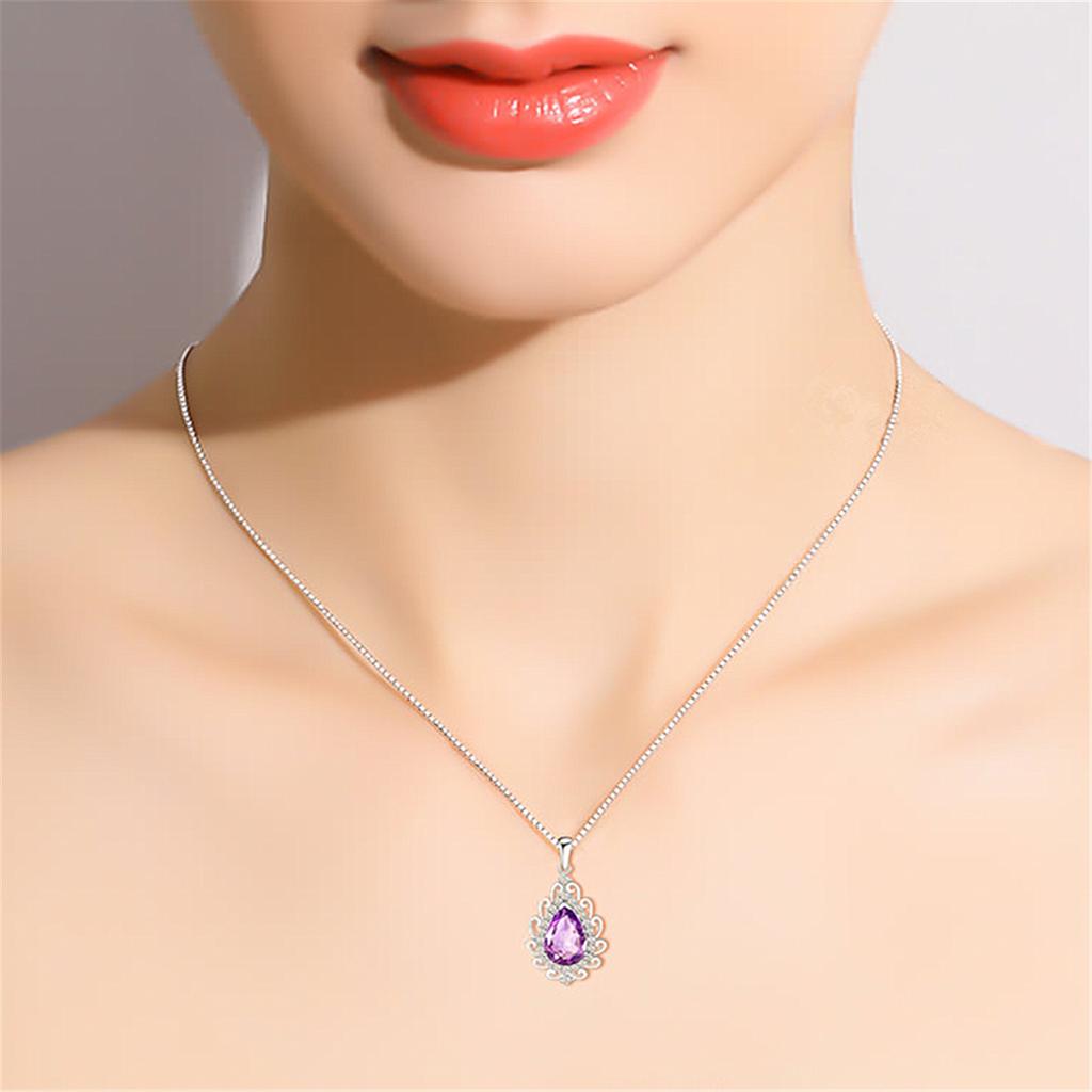 New Product Natural Purple Crystal Water Droplet Necklace Female Pendant Festive Gift Versatile Jewelry