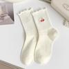 Female Spring and Autumn Solid Color Lace Strawberry Embroidery Boneless Tube Cotton Socks