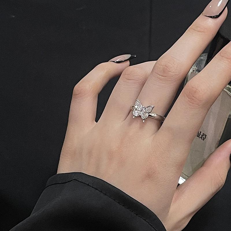 Full Diamond Zircon Butterfly Series Open Ring Light Luxury High Sense Niche Design Fashion Ring