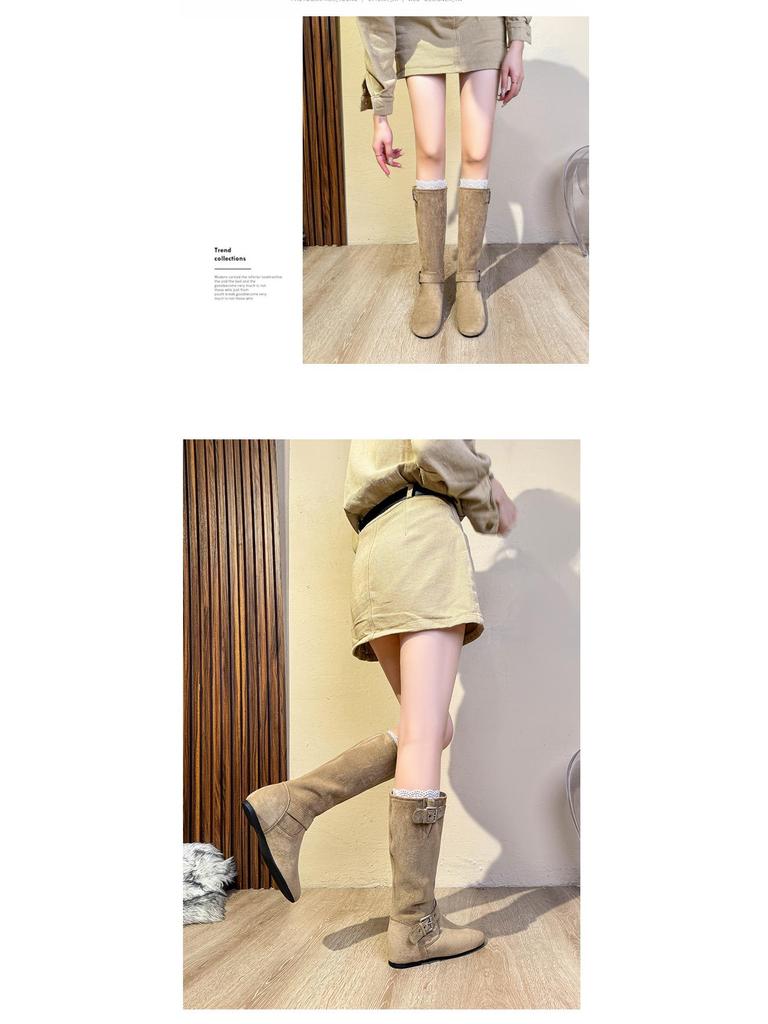 Korean Style Belt Buckle Mid-Calf Western Boots: Trendy, Comfortable & Versatile for Winter 2025 with High Socks.