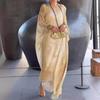 Double Layered Marble Print Maxi Dress for Women Irregular Bat Sleeves Oversized Flowy Casual Dress Round Neck Ankle Length