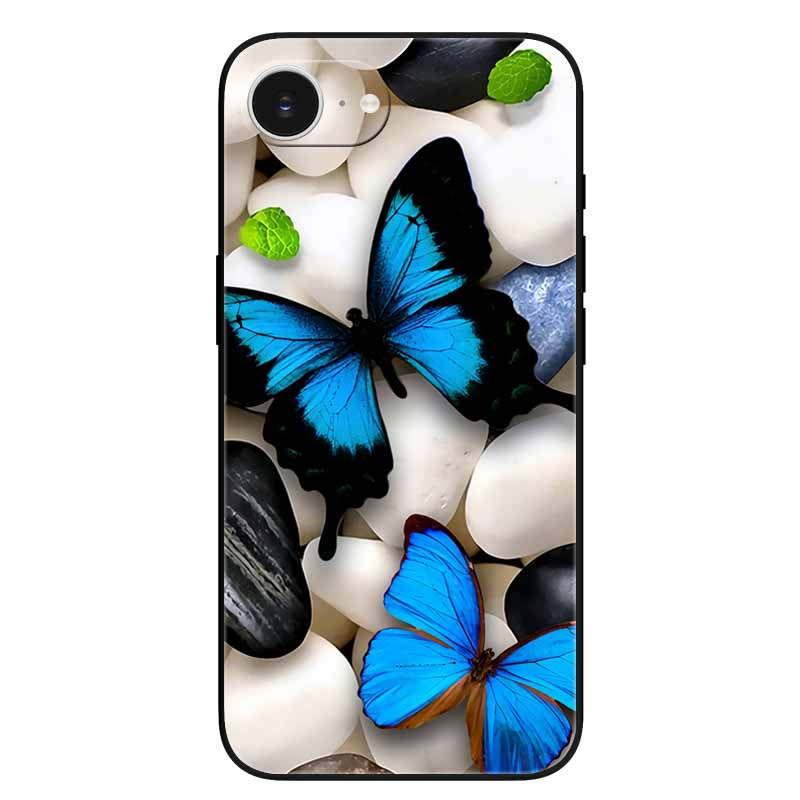 Schwarze Handyhülle Cover für Apple iPhone 16e Hüllen Gedruckte TPU Weiche Stoßfängerhülle für iPhone16e 16e 2025 Schutz Silikonhüllen