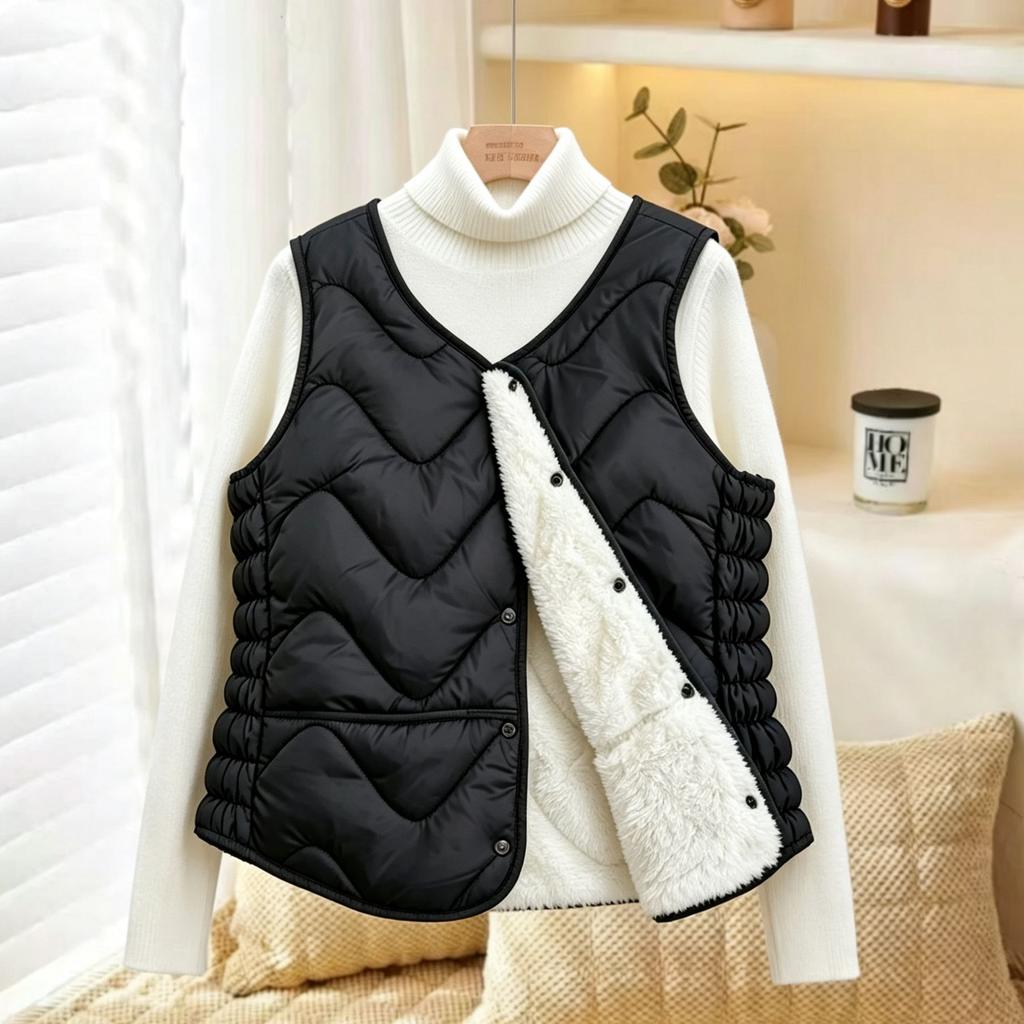 Autumn and winter new down cotton vest women's velvet warm inner vest short slim V-neck sleeveless vest liner