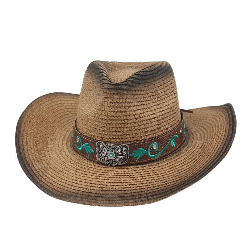 Foreign Trade Export Ethnic Style Butterfly Straw Hat Tibetan Tibetan Western Cowboy Top Hat Beach Sunshade Sun Protection Jazz Hat