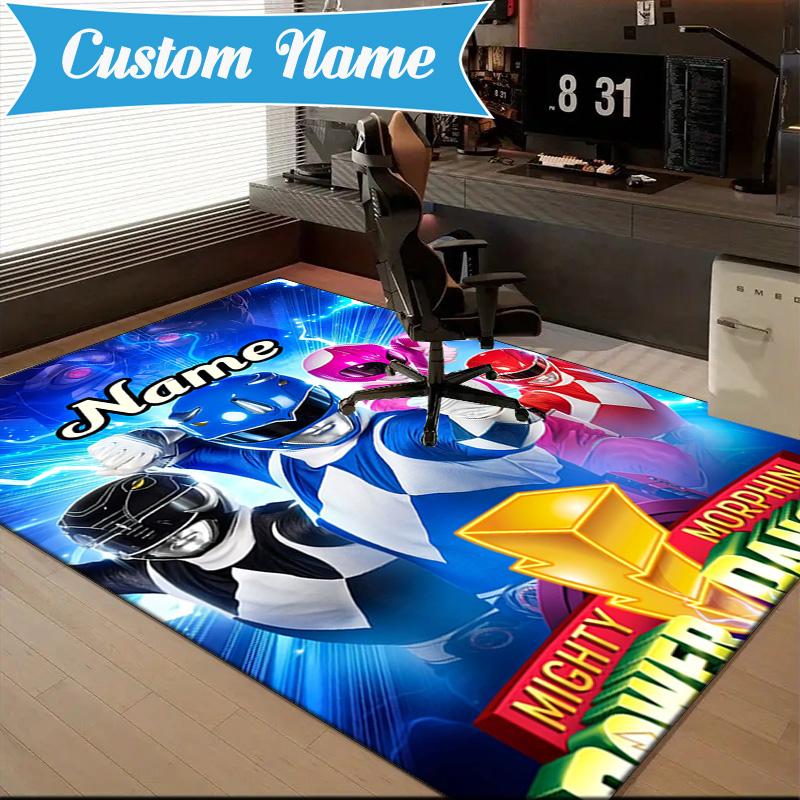 Custom Name Ranger Hero Pose Rug for Living Room, Game Rooms, Office, Bedroom, Floor Mat Playful Design, fan gifts Christmas decor