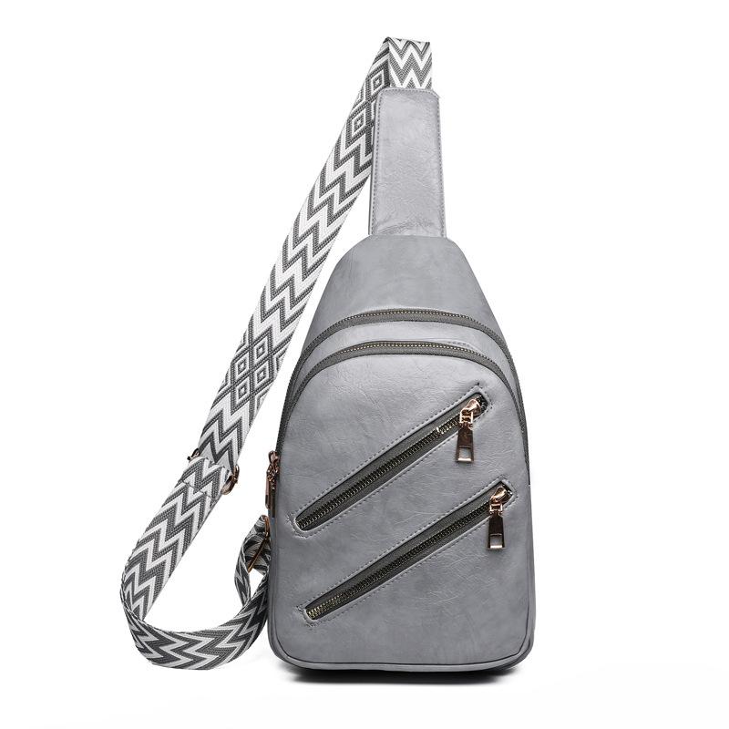 Нагрудная сумка женская из мягкой кожи, наплечная сумка, сумка через плечо с двойной молнией серый