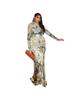 European Cross-Border Print Slim-Fit Skirt Suit: Mesh Long Skirt & High Neck Top - Trendy Casual Commuter Women's Two-Piece