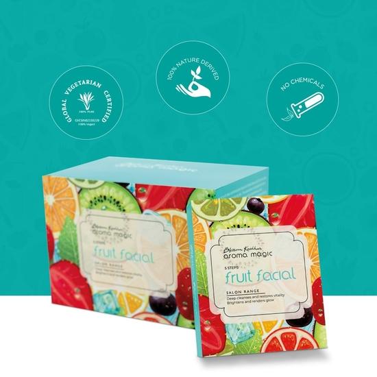 Aroma Magic 5 Step Fruit Facial Kit Set| Deep cleanse & renders glow| Fruit Extracts, jojoba & Aloe Vera| All Skin  | Pack of 1