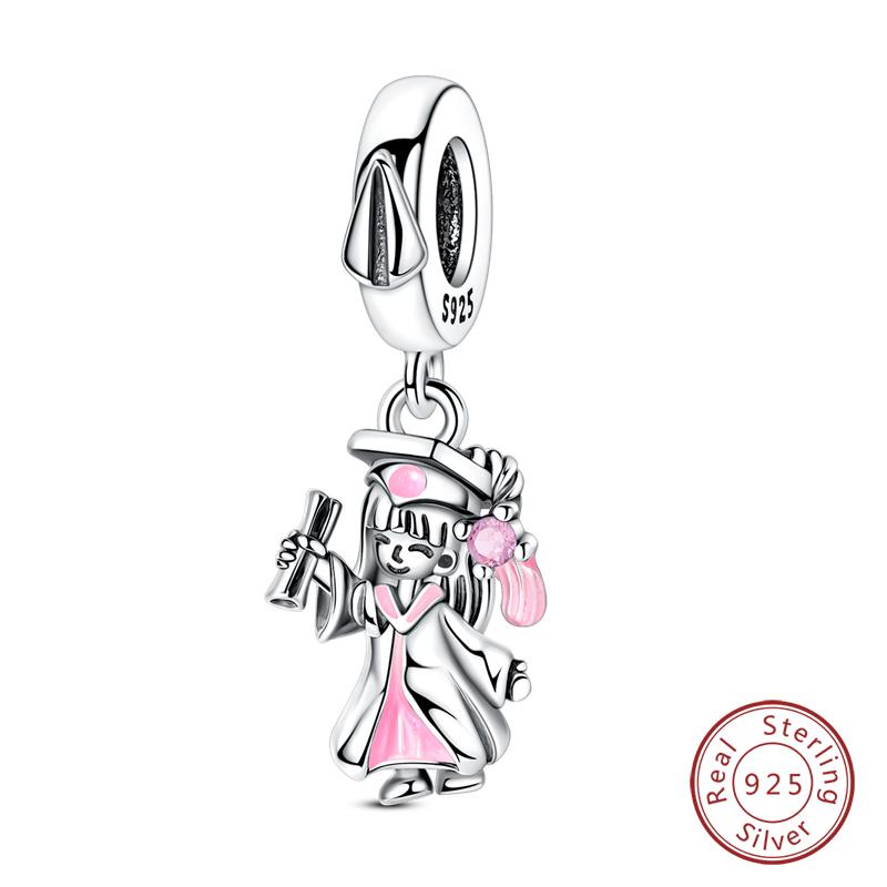 Fit 925 Silver Charms Beads Little Bear Lamb Little Flying Pig Pink Charms For Women DIY Birthday Jewelry Gift
