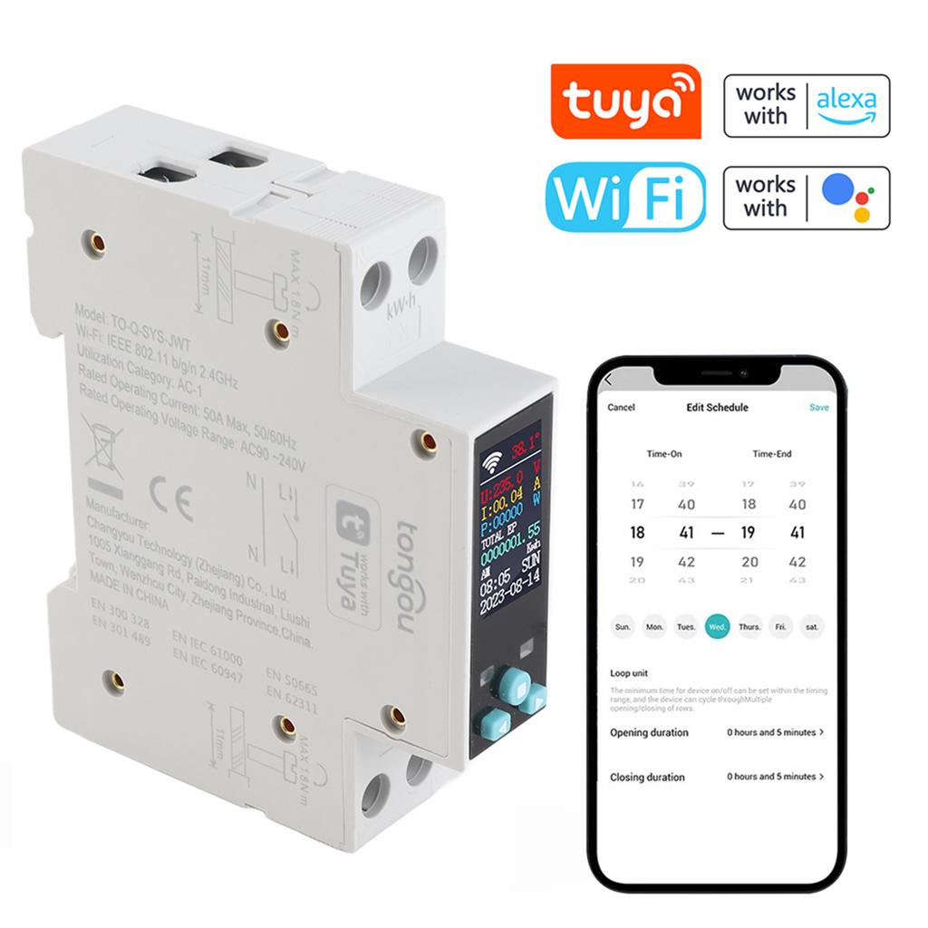 For Tuya Wifi 35mm DIN RAIL Switch Intelligent Meter Circuit Breaker LED Energy Meter KWh Power Timer Relay APP Control