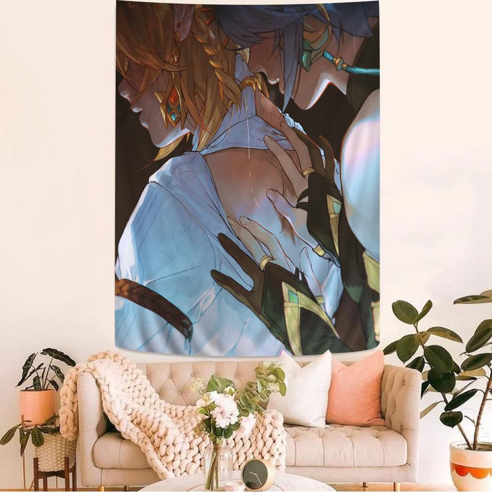 Genshin Impact Kaveh Alhaitham Anime Tapestry Hippie Flower Wall Carpets Dorm Decor Cheap Hippie Wall Hanging