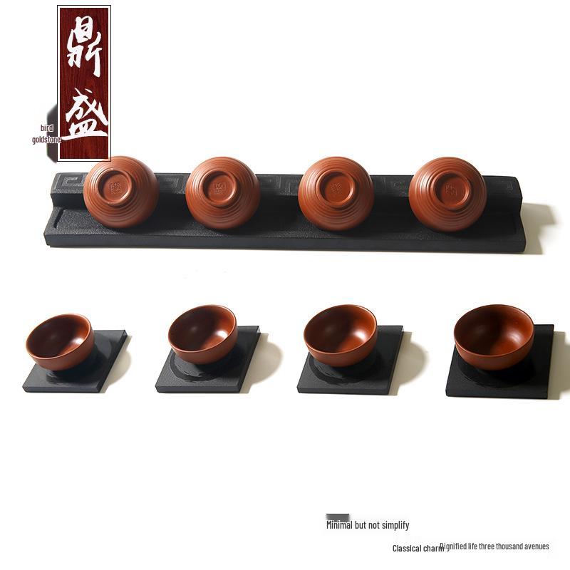 Hand-Carved Natural Stone Tea Set: Obsidian Teacup Rack, Tray, and Coaster