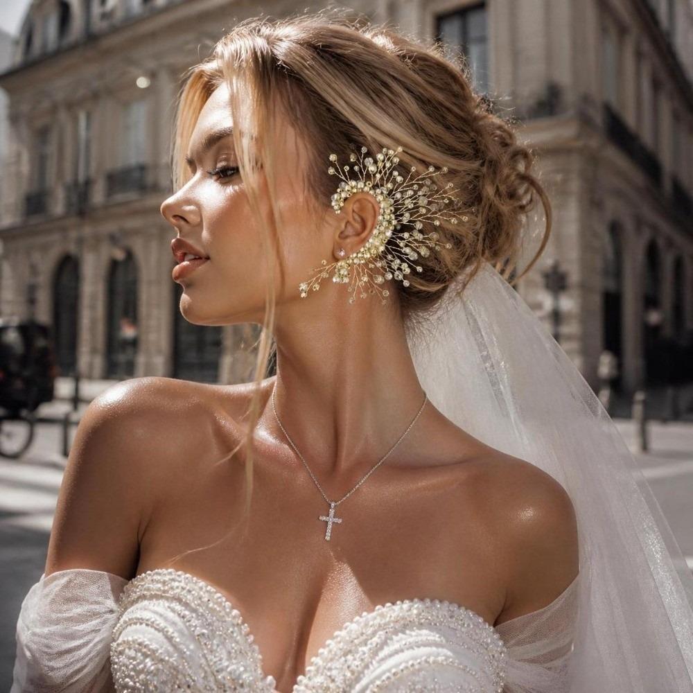 1PC Crystal Beads Pearl Earrings Rhinestone Stud Earrings New Handmade Earrings Brides