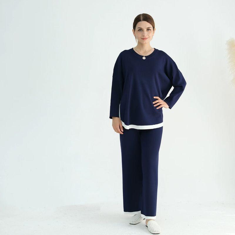 

Новый вязаный свободный свитер Ближнего Востока Комплект брюк с широкими штанинами Вязаный свитер и брючный комплект Dark Blue One size