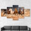 Horses Galloping Running Scene 5 Piece Five Panel Wall Canvas Print Modern Art Poster Picture Home Decor Gift For Him For Her