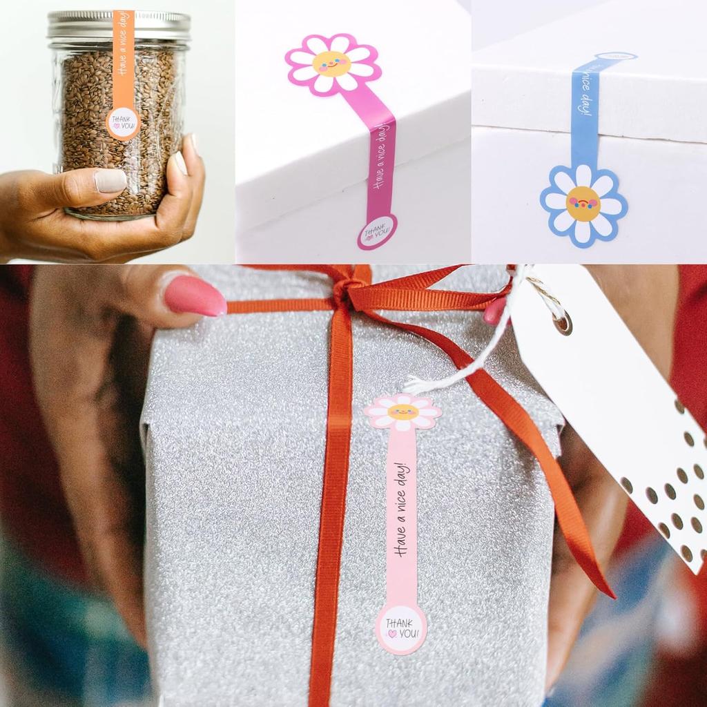 Beyonday 300pcs Handmade Lollipop Baking Stickers for Cake Box/T/Jars/Coffee Cups/Bottles, Long Label Flower Sealing Bakery Stickers for Gift